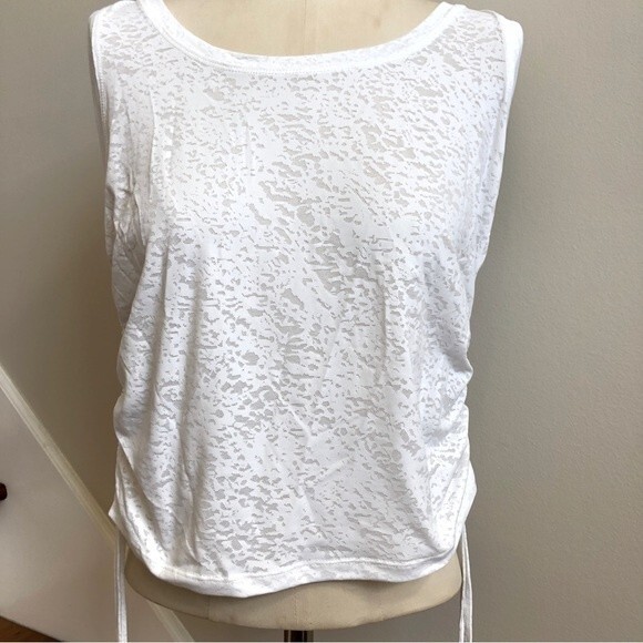 Halara Tank Top Womens XL White U Neck Side Lace Up Ruched Jacquard Casual NWT - Picture 1 of 13
